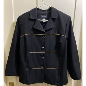Sweet Suit Woman Black Blazer With Gold Piping Sz 16W Vintage 90's